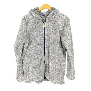 Jason Maxwell Blue and White Faux Fur Zip Up Hoodie with Pockets Women Size L